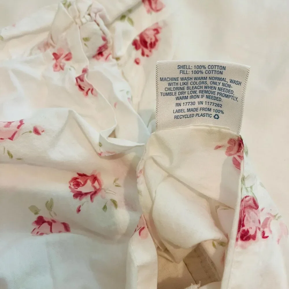 Vintage Simply Shabby Chic Pink Rose Floral Quilt Ruffled Throw Pillow Cover